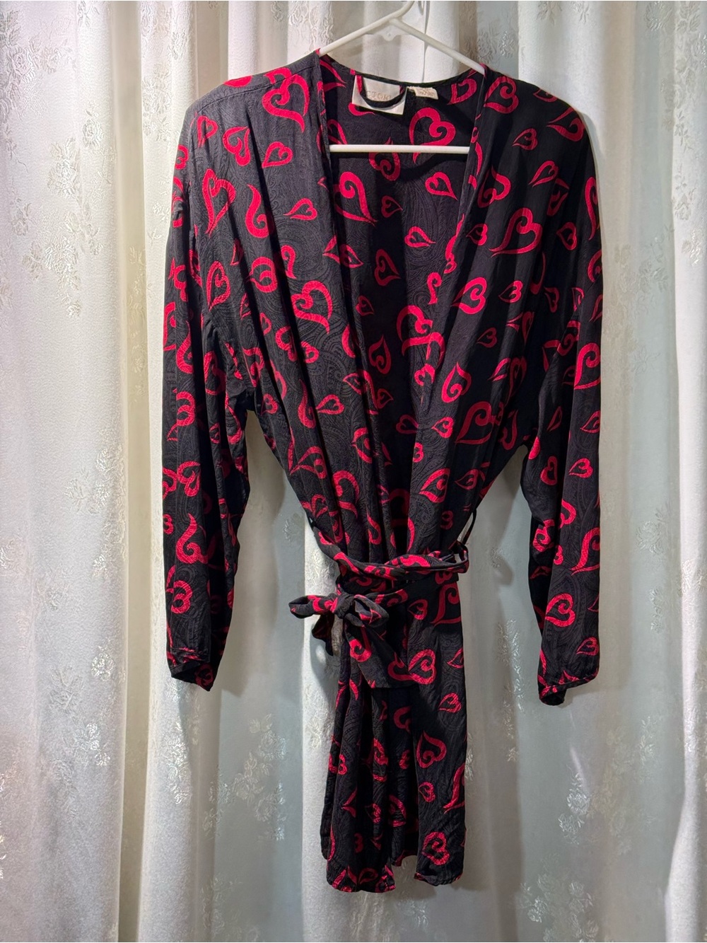 Victoria’s Secret Silk Black & Red Heart Print Women's Robe